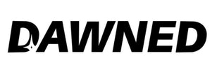 Black 'DAWNED' logo on a white background